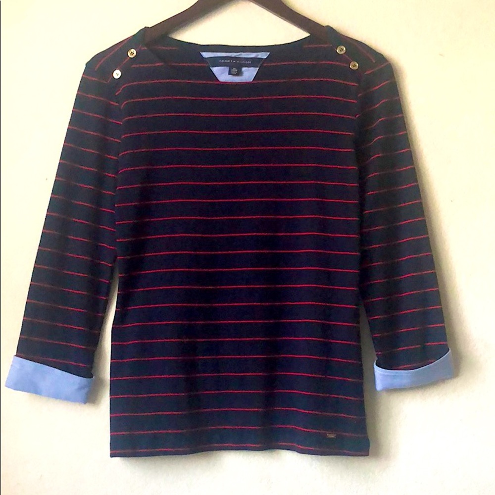 Tommy Hilfiger Striped Mock Layer Boatneck Top